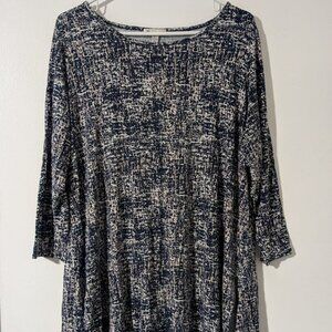 Lila Rose Tunic Blue & Beige Heather Knit Top Women Long Slevee Size 1X